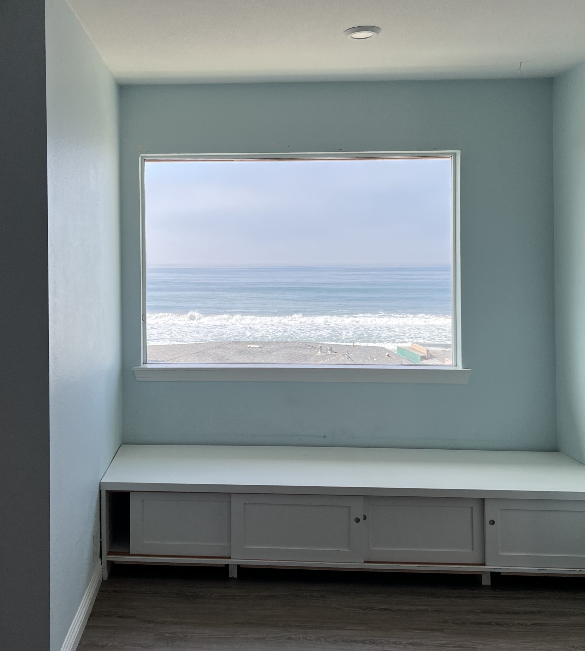 Ocean-view window opening prepared for glass